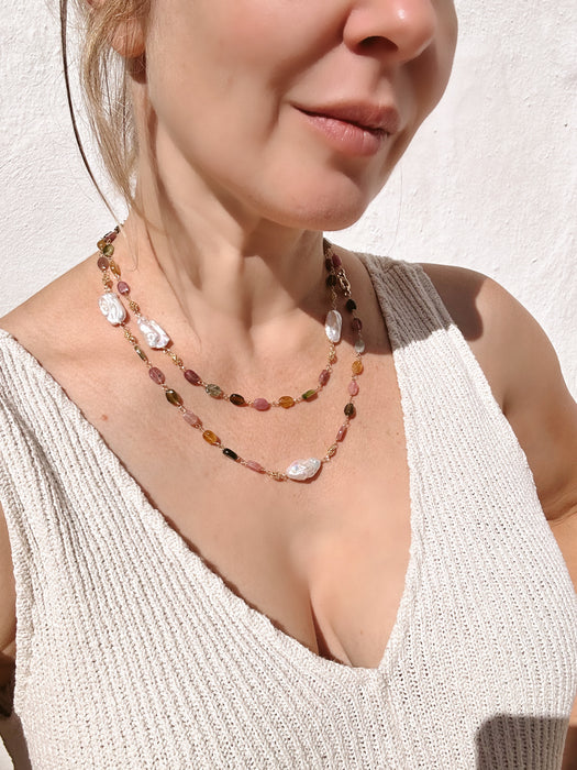 Long Tourmaline And Keshi Pearl Chain