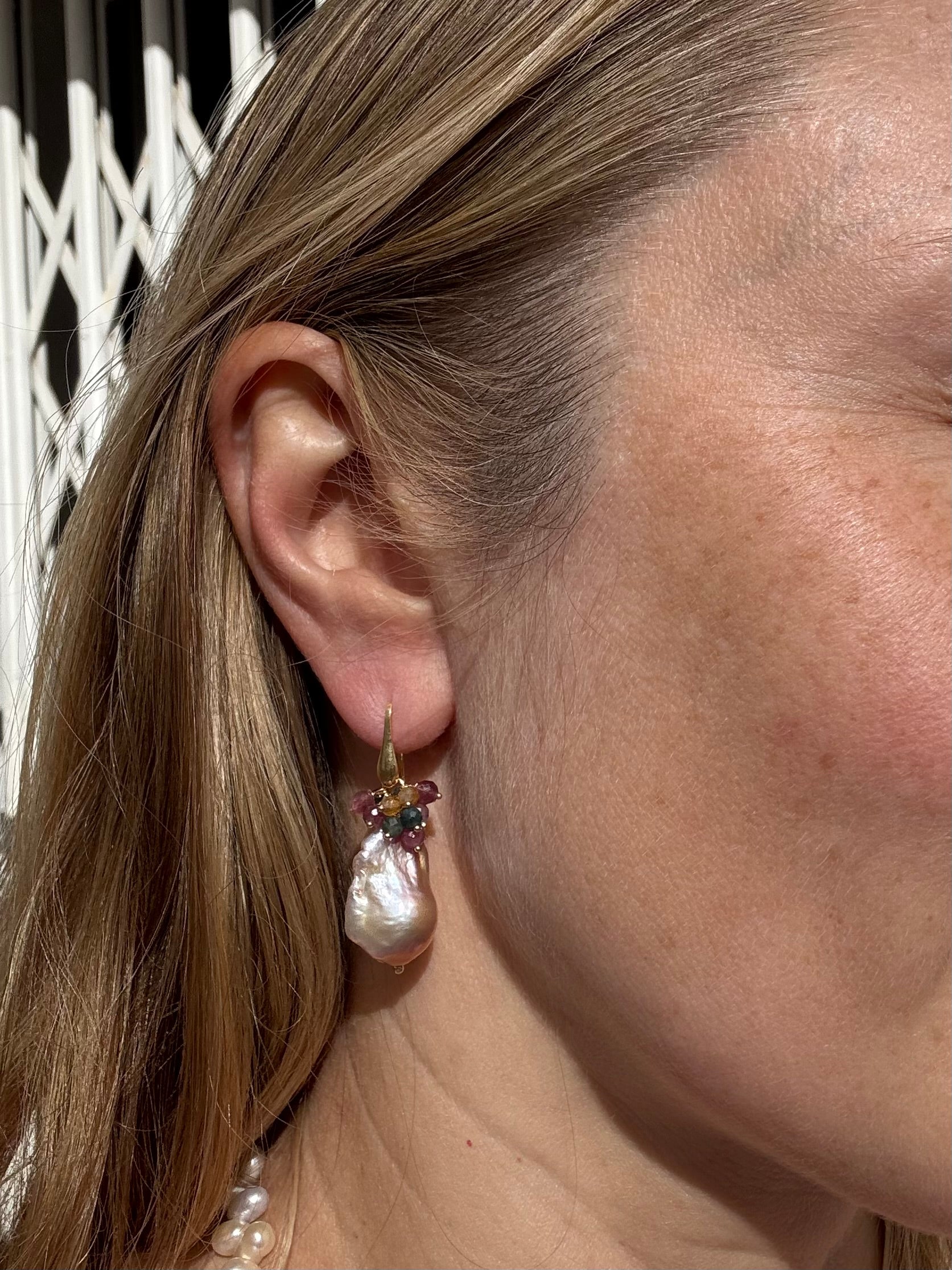 Purple Baroque Pearl & Tourmaline Drop Earrings “Solea”