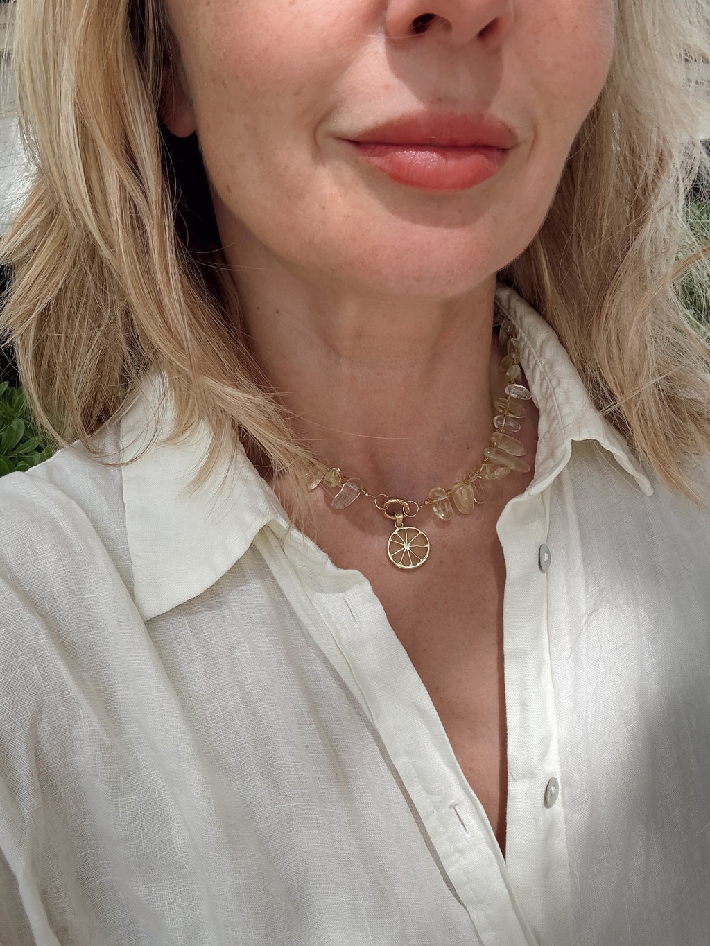 Lemon quartz necklace with citrus pendant