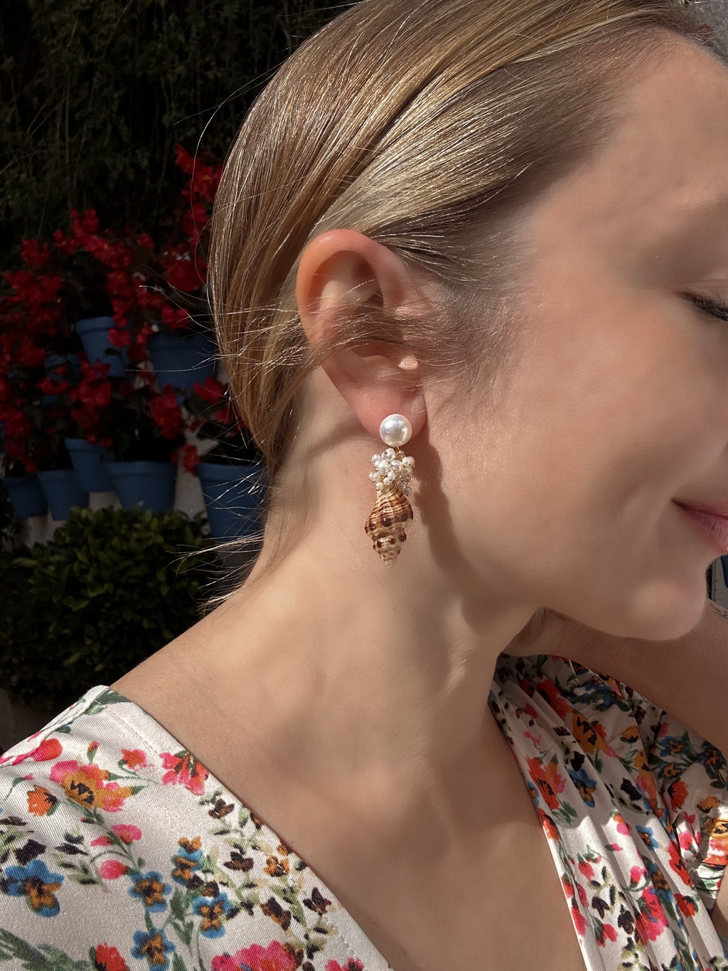 Seashell And Pearl Drop Earrings