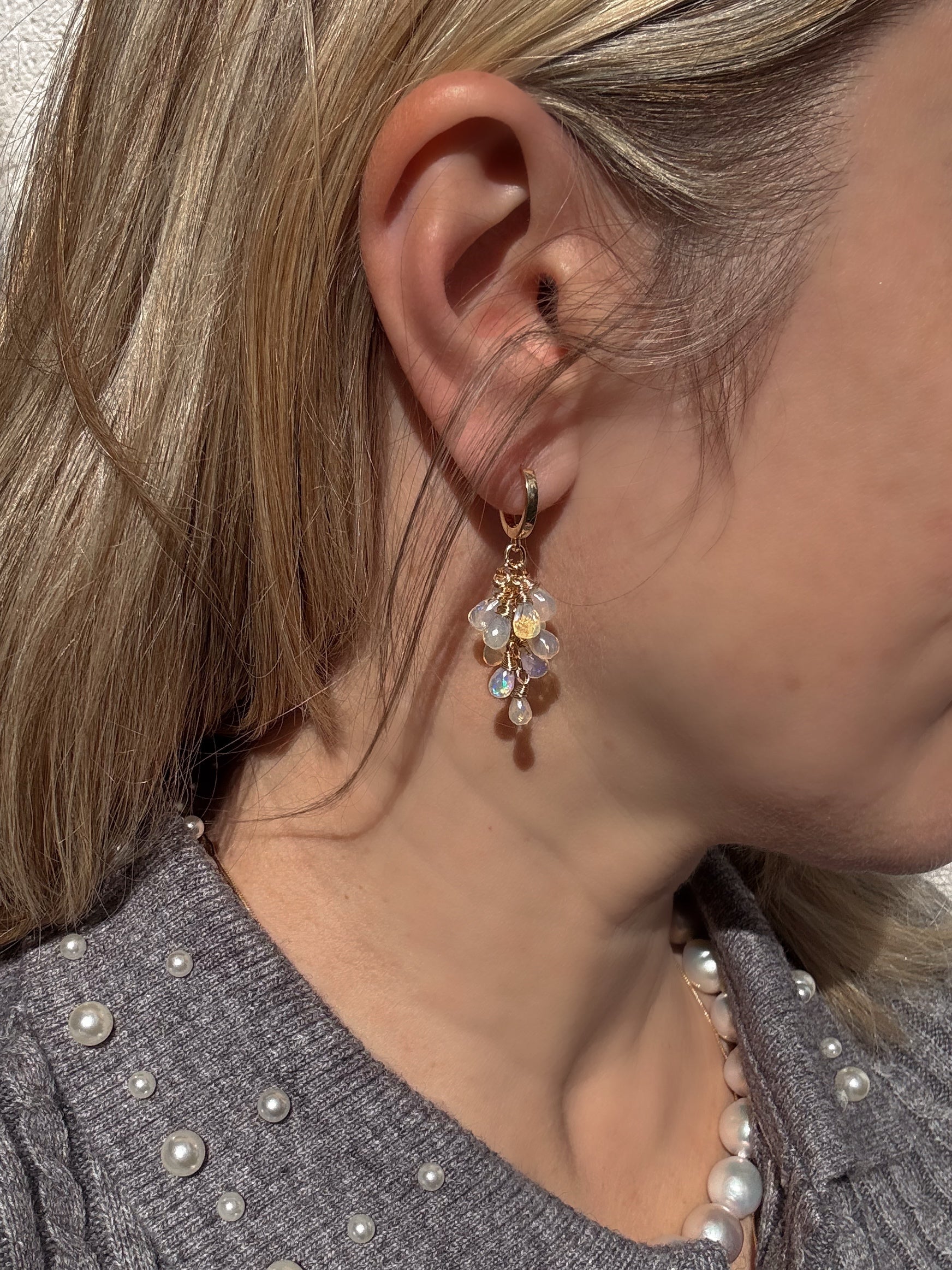 Ethiopian Opal Cluster Drop Earrings “Celestia”