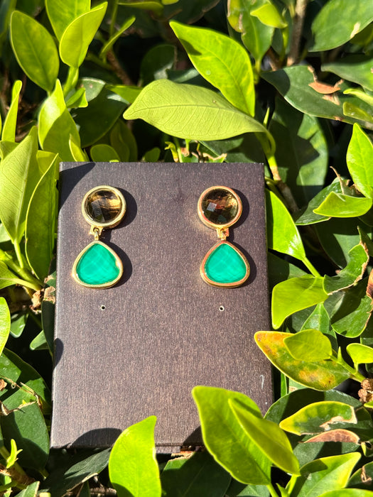 Green Agate And Smoky Quartz Earrings