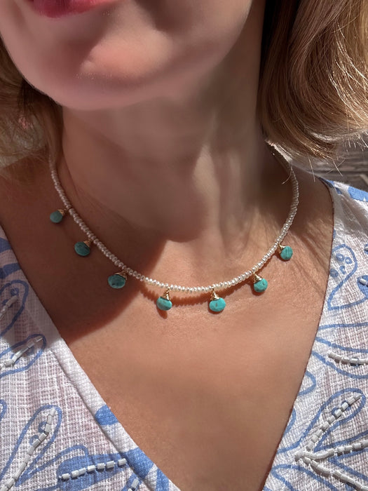 Natural Turquoise and Tiny Pearl Necklace