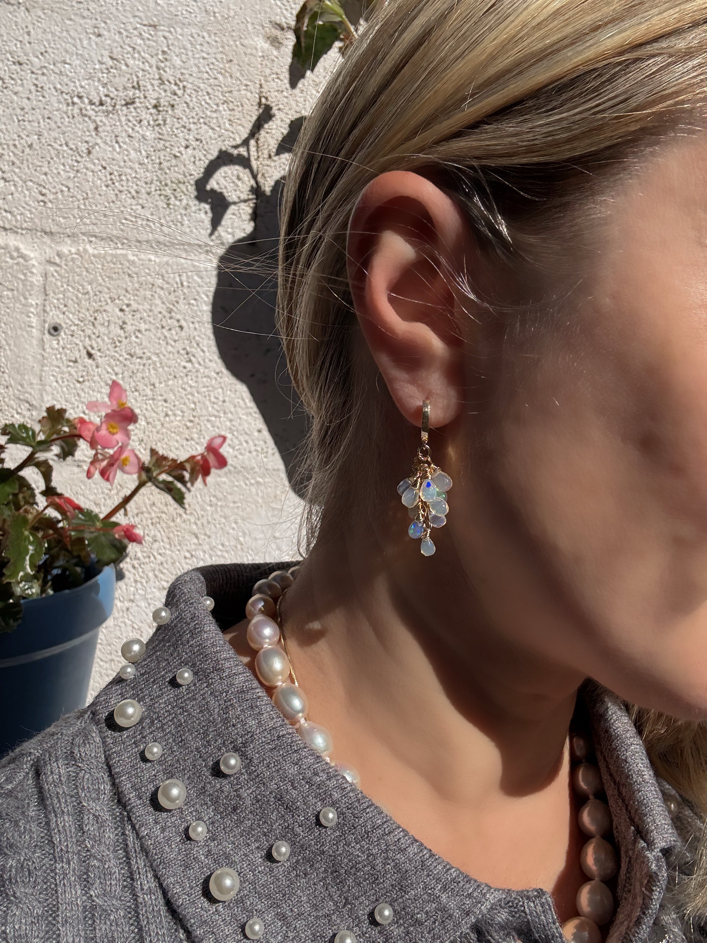 Ethiopian Opal Cluster Drop Earrings “Celestia”