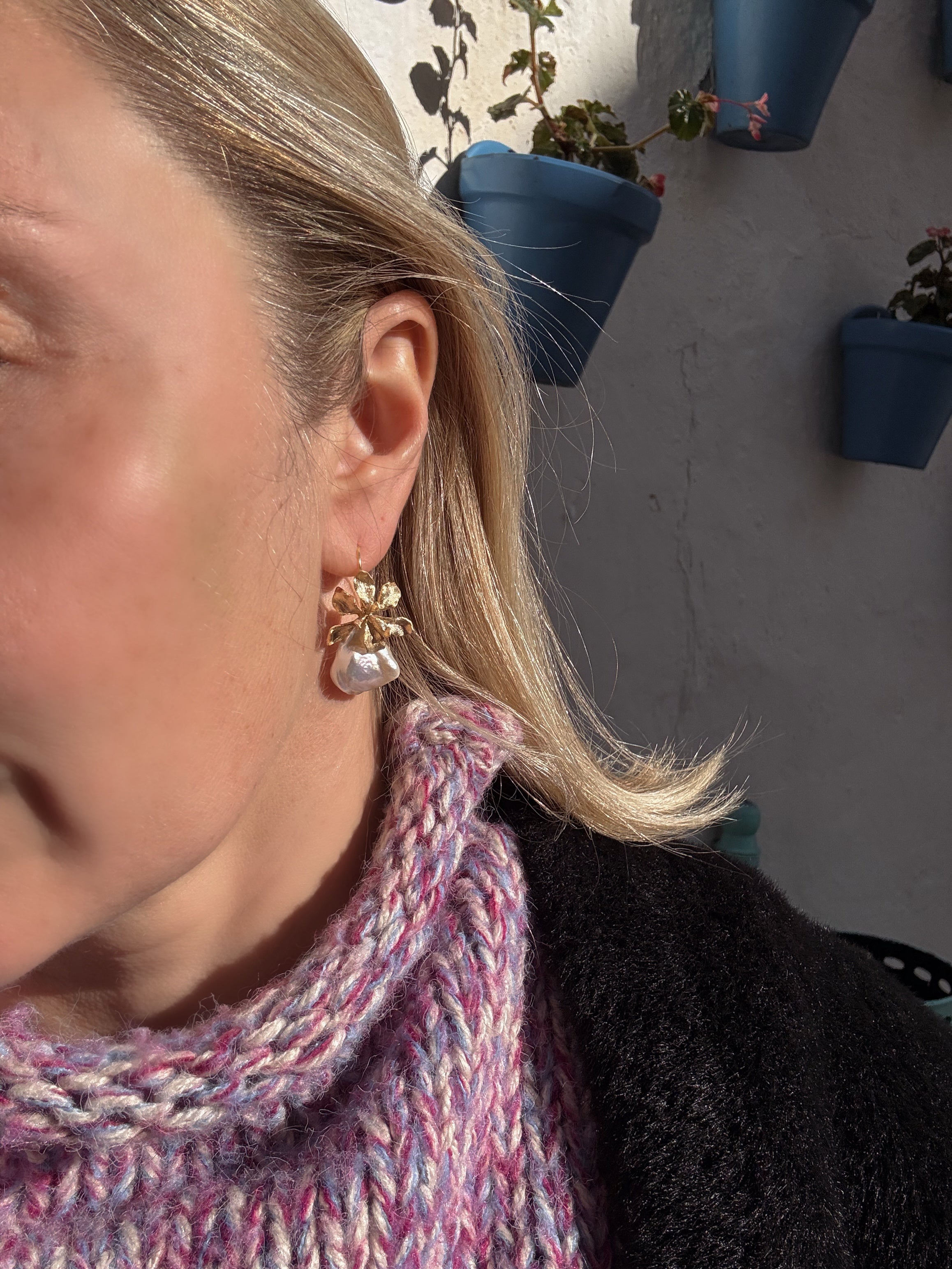 Floral Keshi Pearl Earrings “Solara”