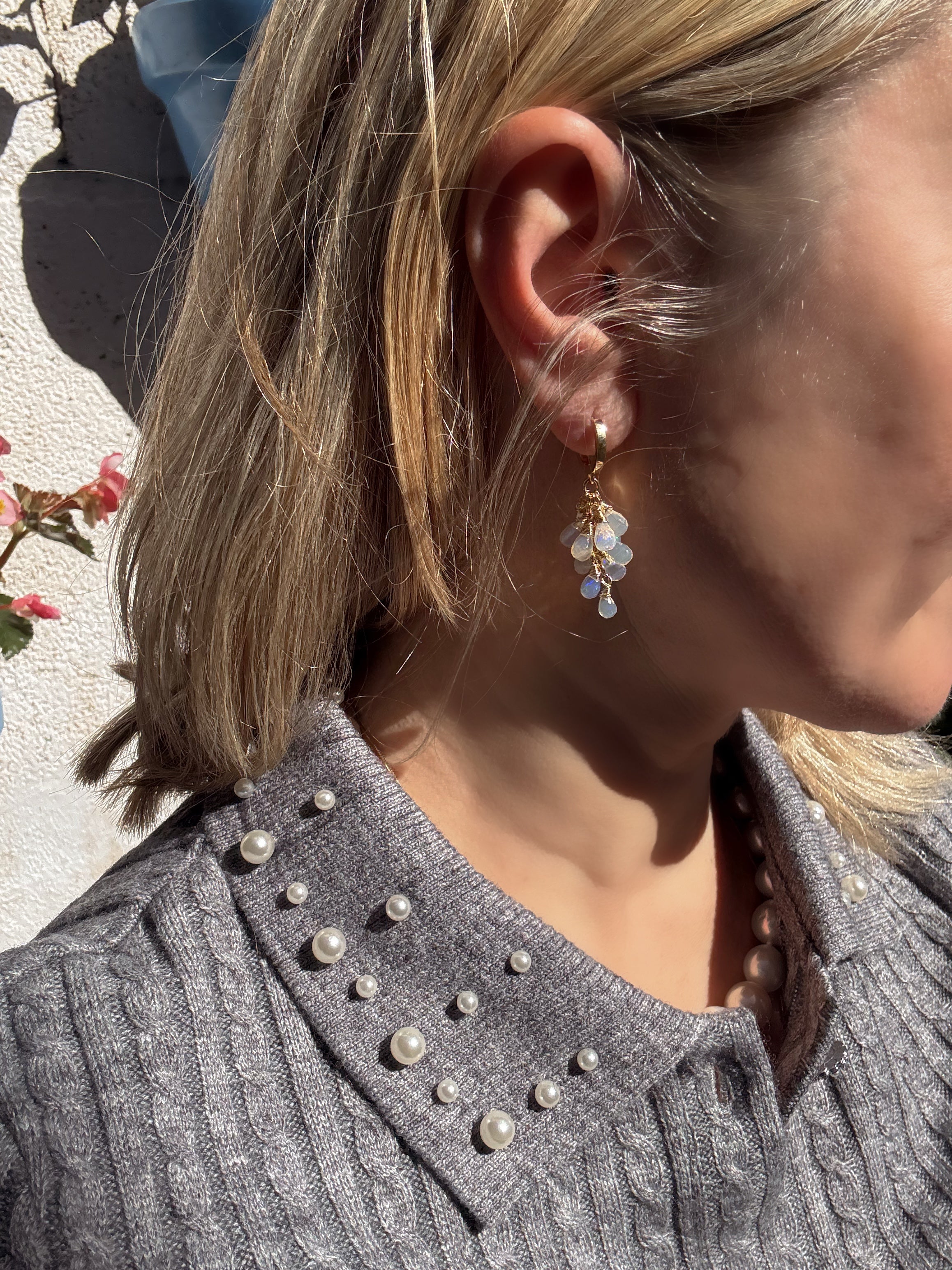 Ethiopian Opal Cluster Drop Earrings “Celestia”