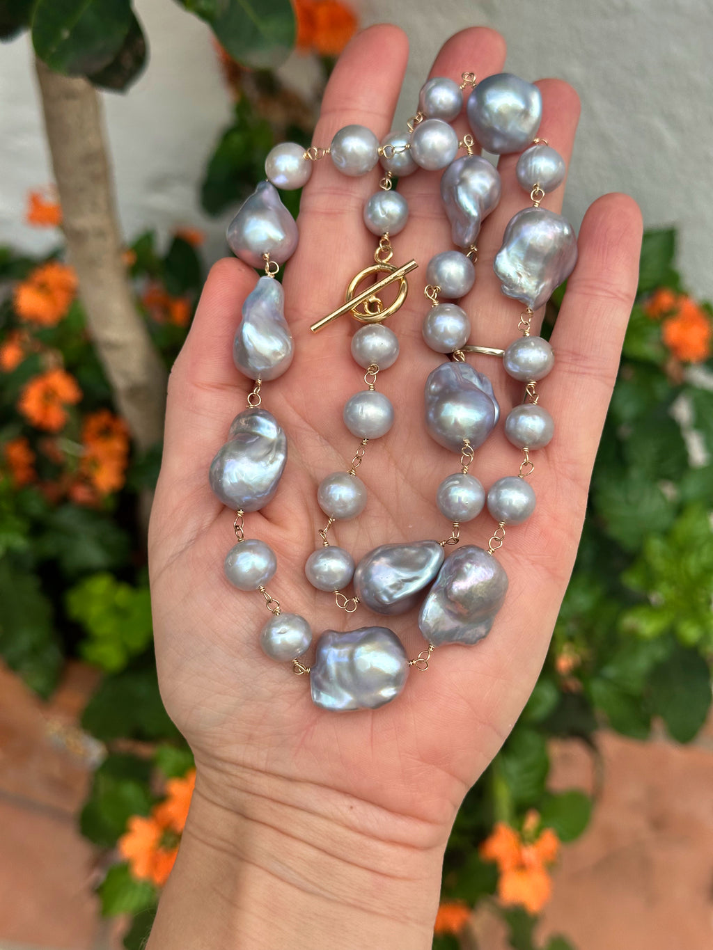 Grey Baroque Pearl Long Necklace