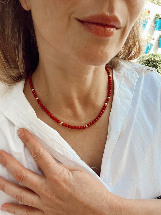 Red Mediterranean Coral Necklace in Solid 18k Gold