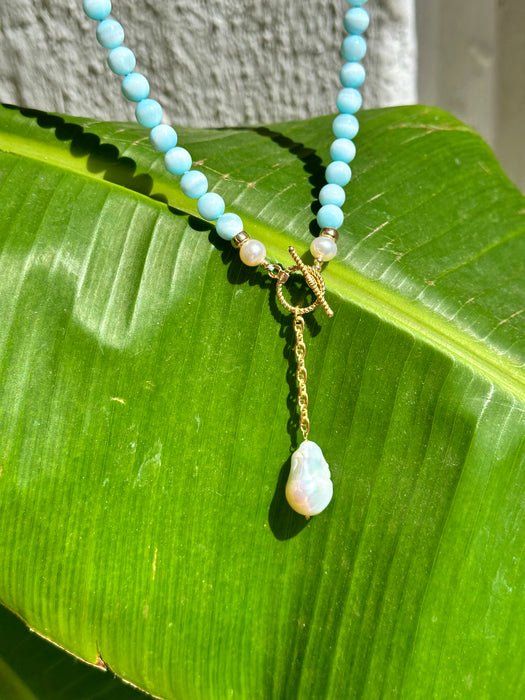 Blue Hemimorphite And Baroque Pearl Necklace