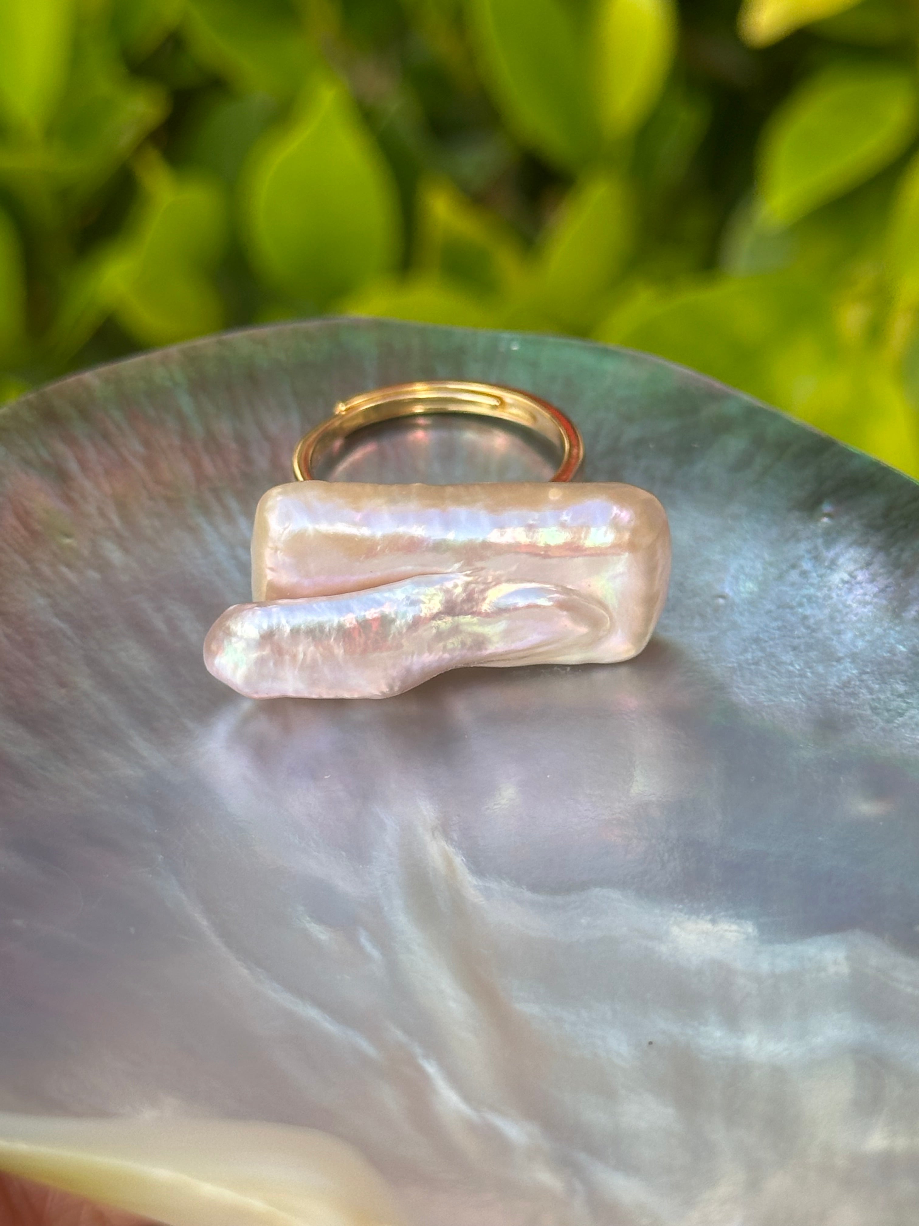 Square Baroque Pearl Cocktail Ring