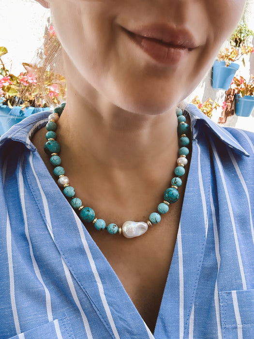 Turquoise and Pearl Statement necklace