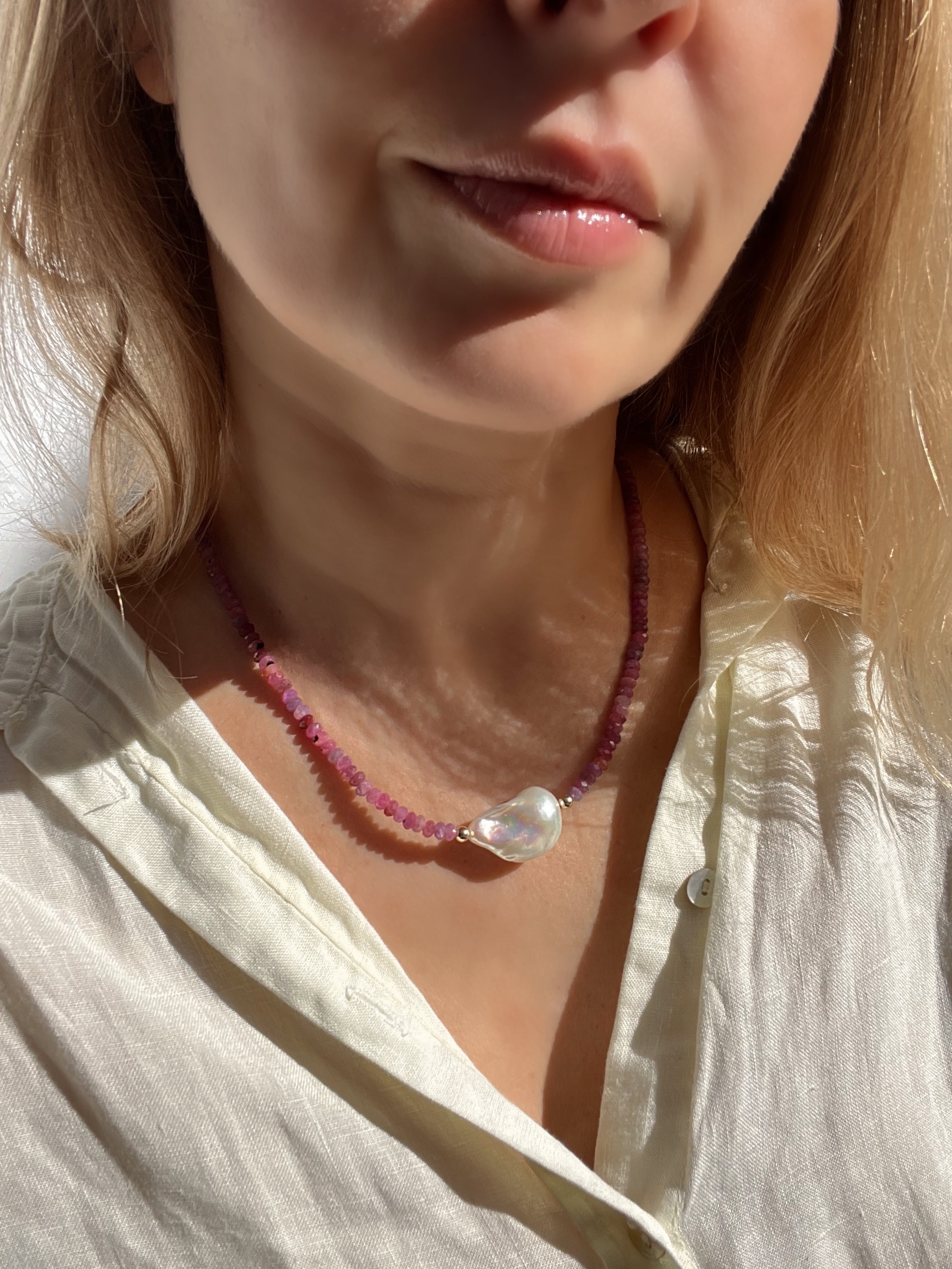 Ruby And Baroque Pearl Necklace