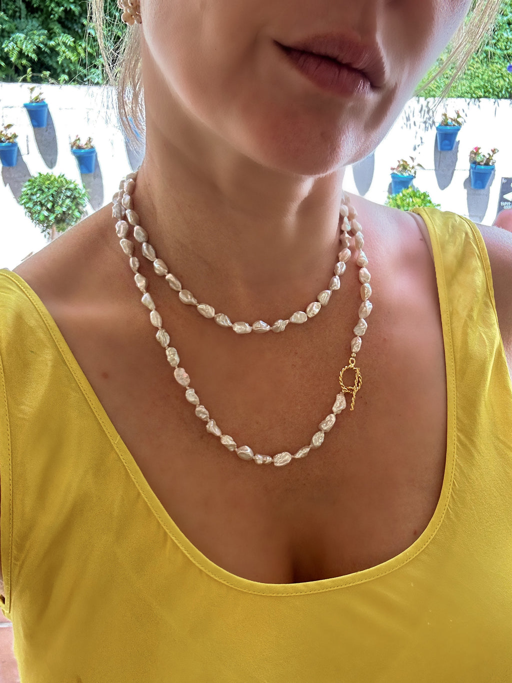 Long White Keshi Pearl Necklace
