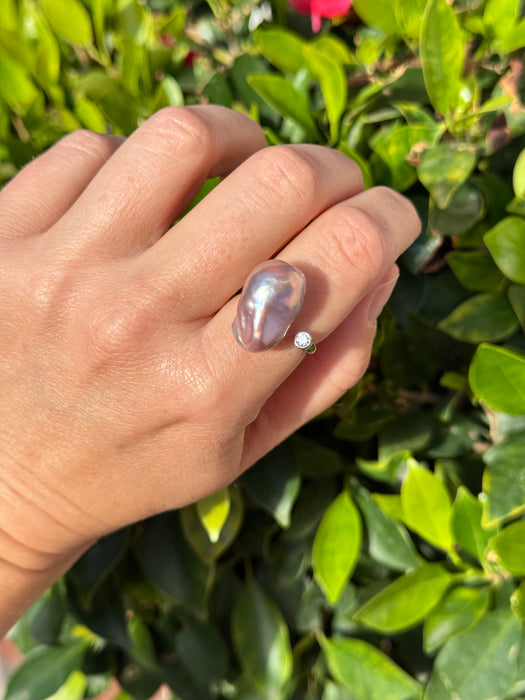 Purple Baroque Pearl Resizable Ring in Silver