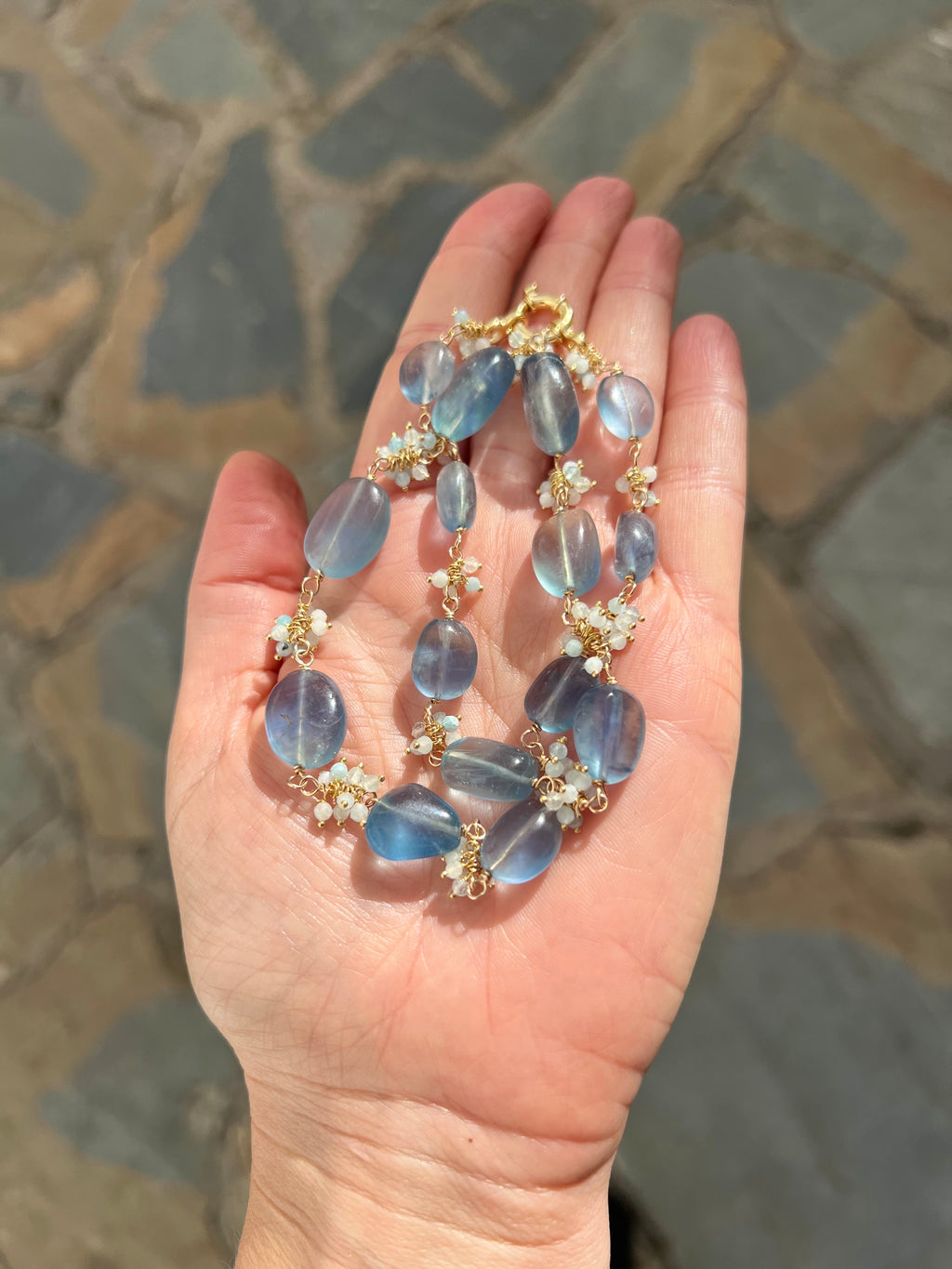 Necklace “Espuma Marina” in Fluorite And Aquamarine
