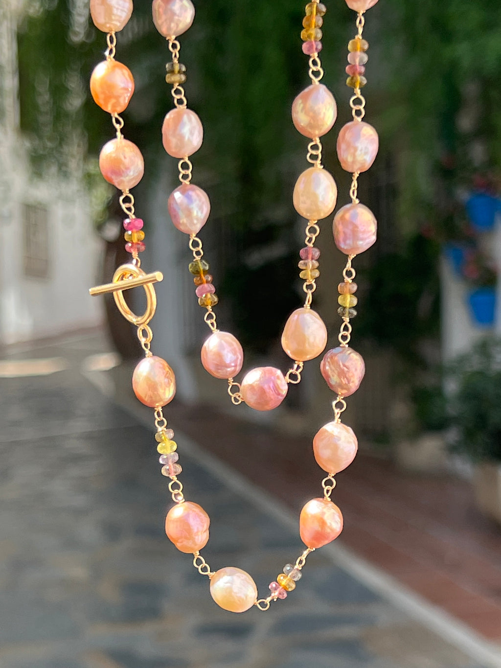 Pearl And Tourmaline Long Necklace