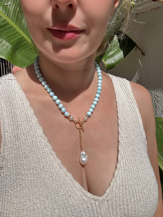 Blue Hemimorphite And Baroque Pearl Necklace