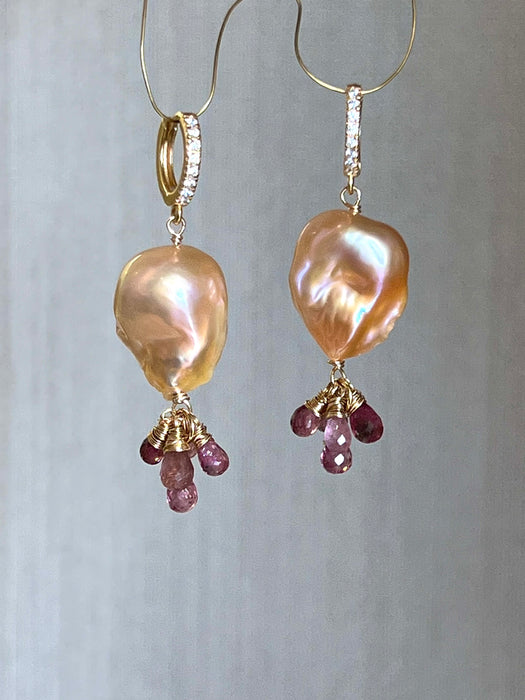 Pink Tourmaline And Baroque Pearl Earrings