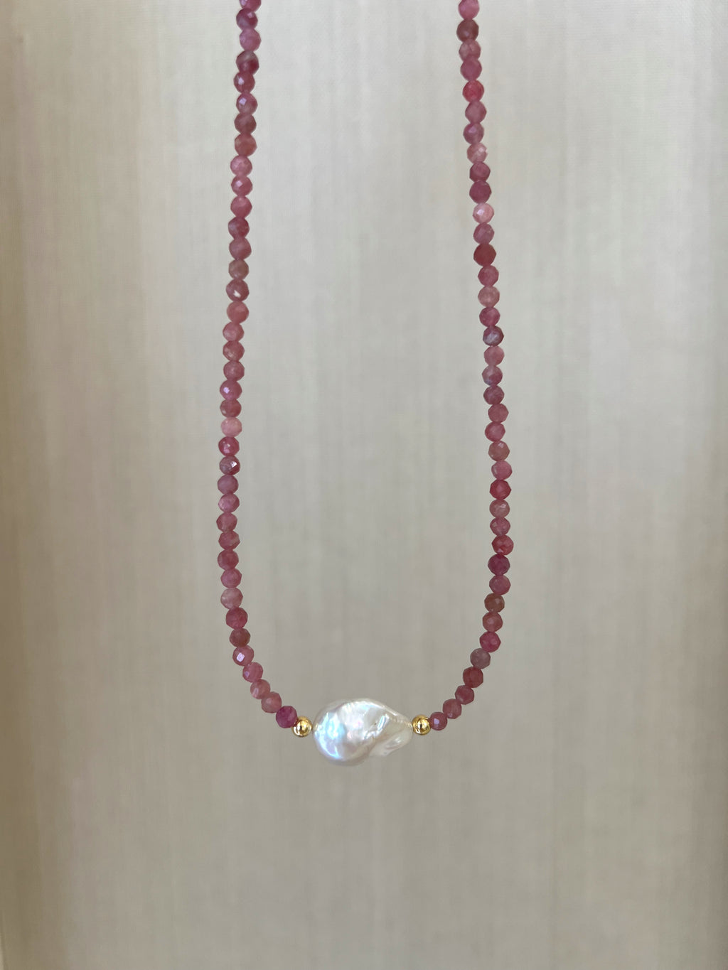 Pink Tourmaline And Baroque Pearl Necklace, October Birthstone Necklace