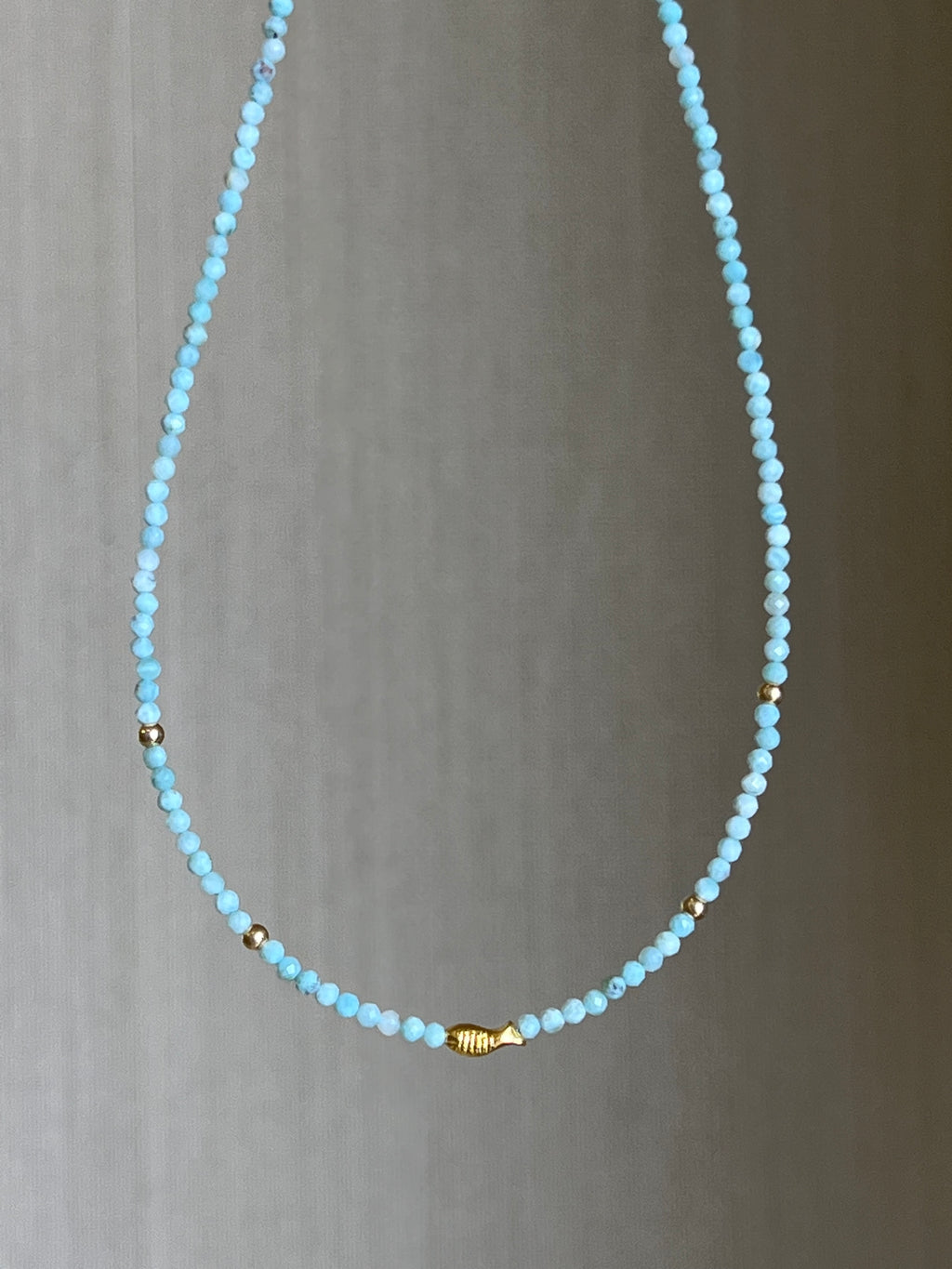 Larimar Beaded Necklace in Solid Gold