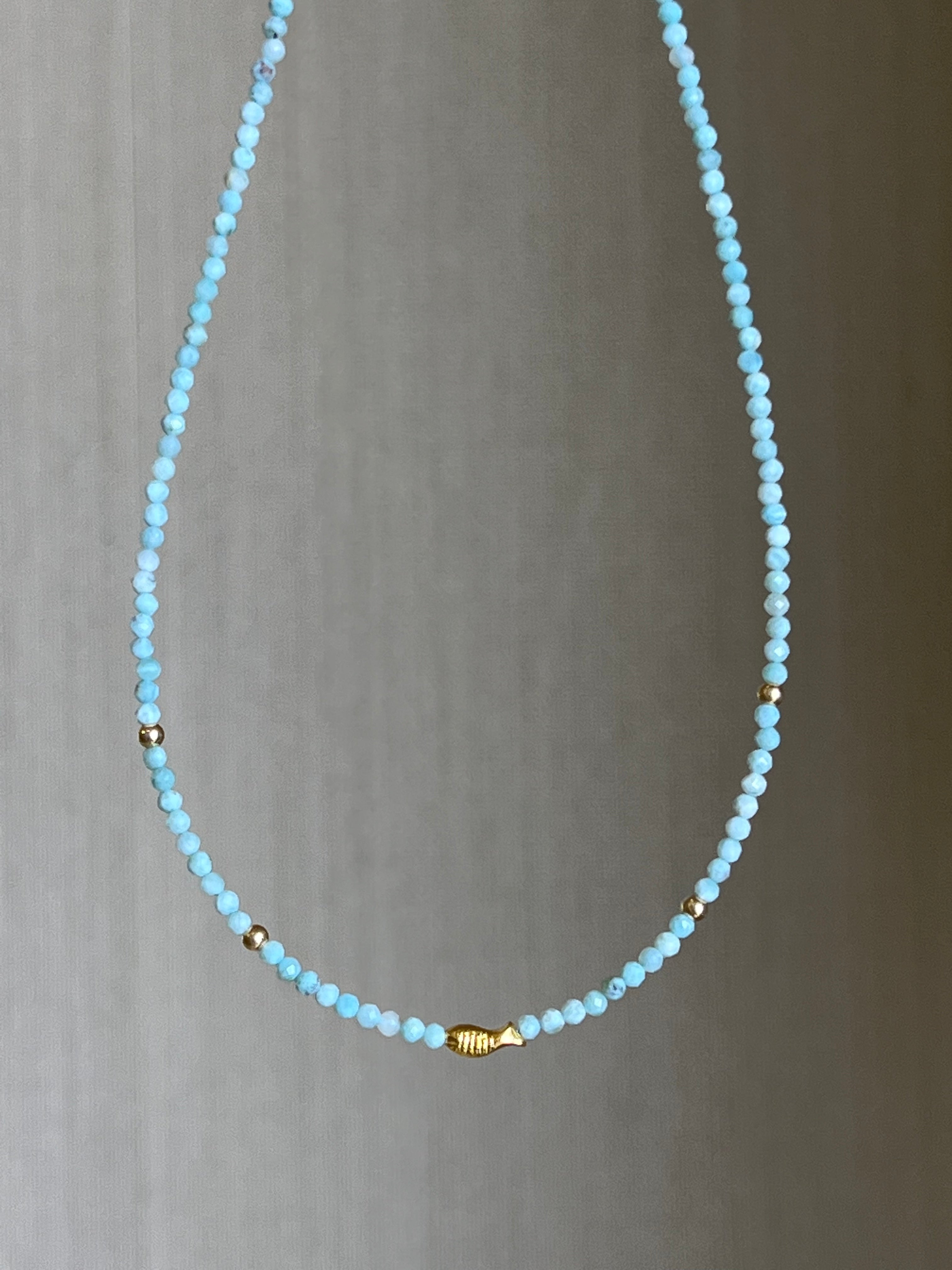 Larimar Beaded Necklace in Solid Gold