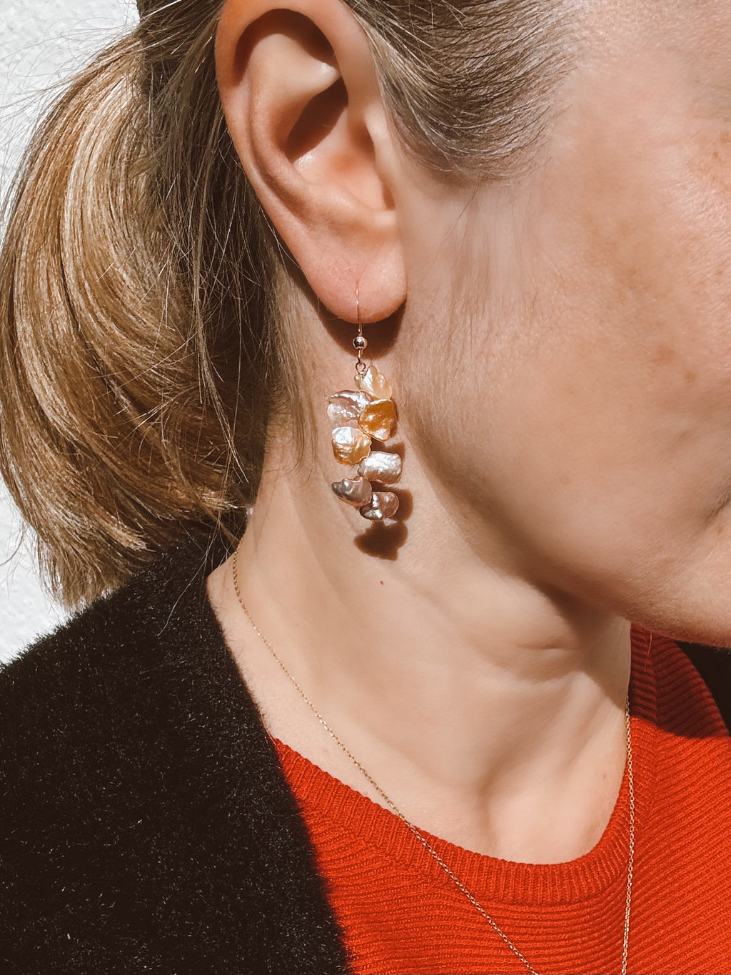 Pink Keshi Pearl Dangle Earrings — Gold-Plated Silver