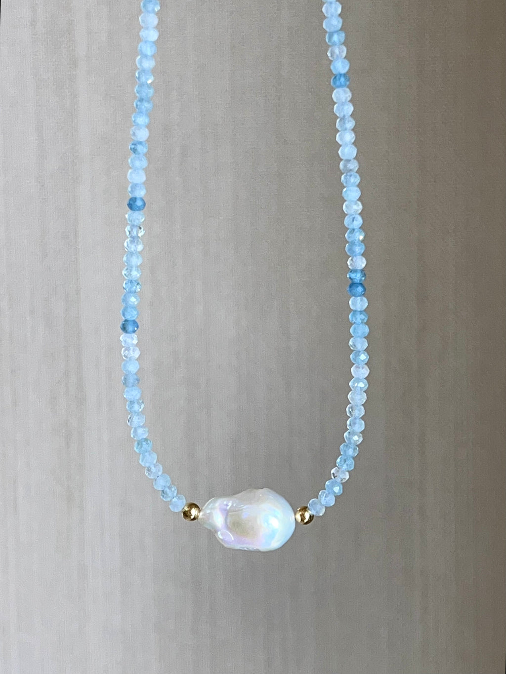 Aquamarine And Baroque Pearl Necklace, March Birthstone