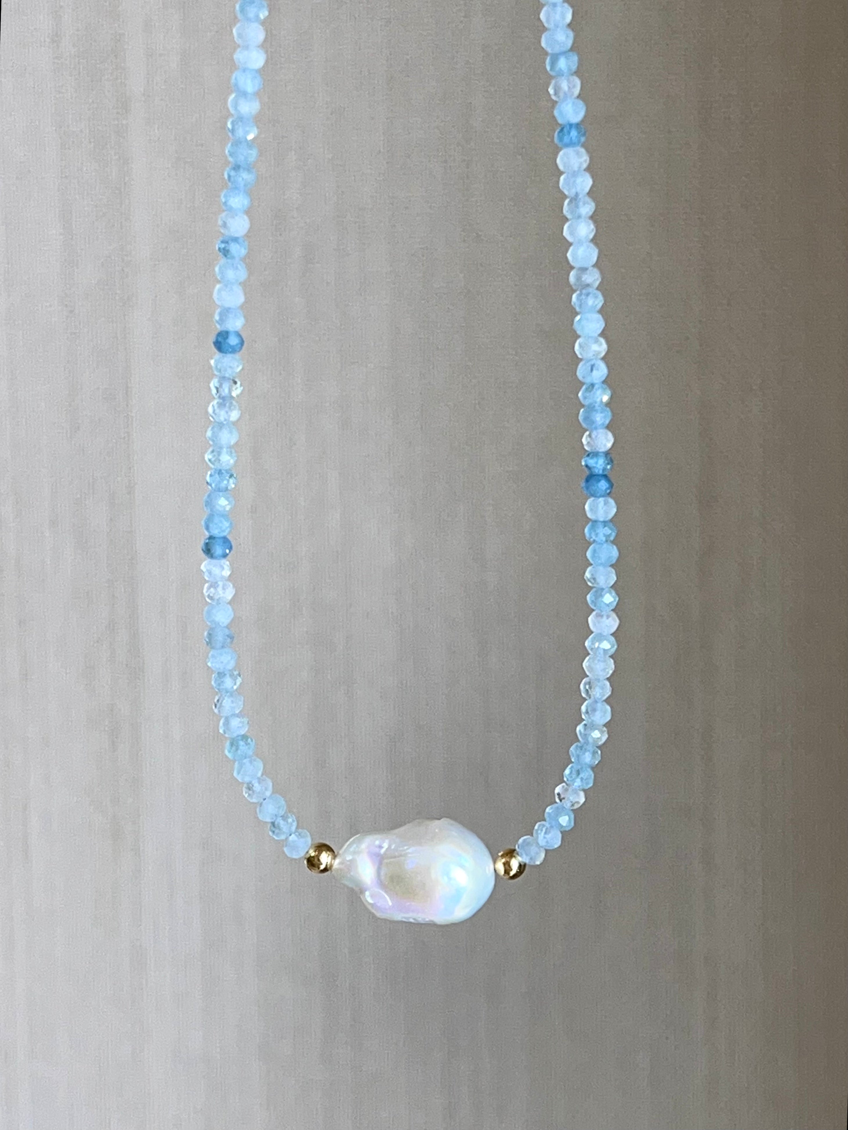 Aquamarine And Baroque Pearl Necklace, March Birthstone