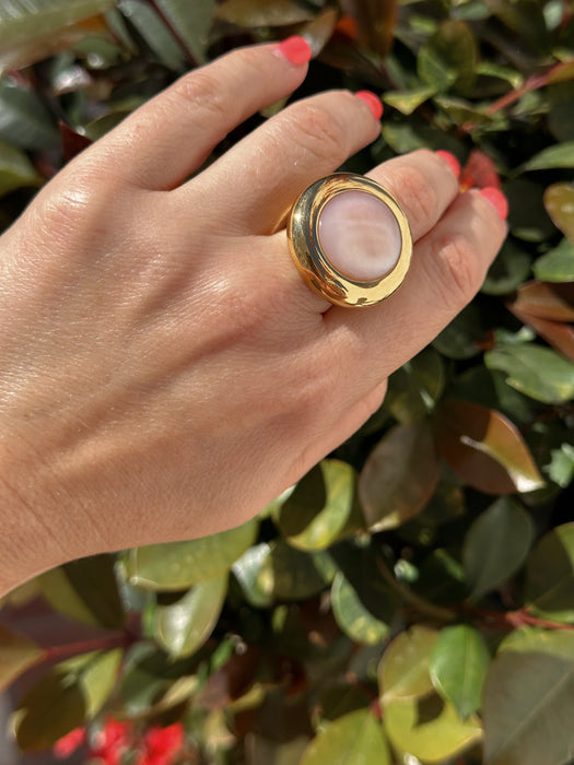 Round Pink Mother Of Pearl Ring
