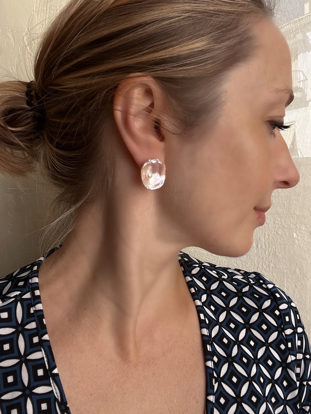 Pink Keshi Pearl Stud Earrings “Peoni”