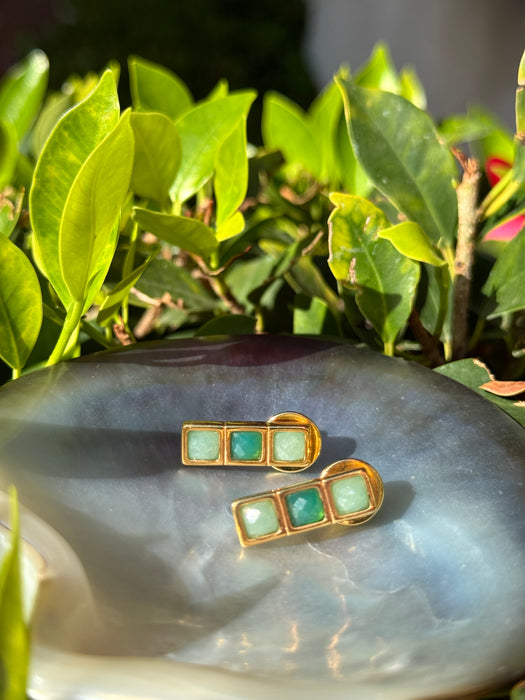 Green Agate And Aventurine Geometric Earrings