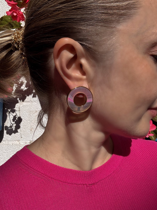 Pink Agate Circle Earrings