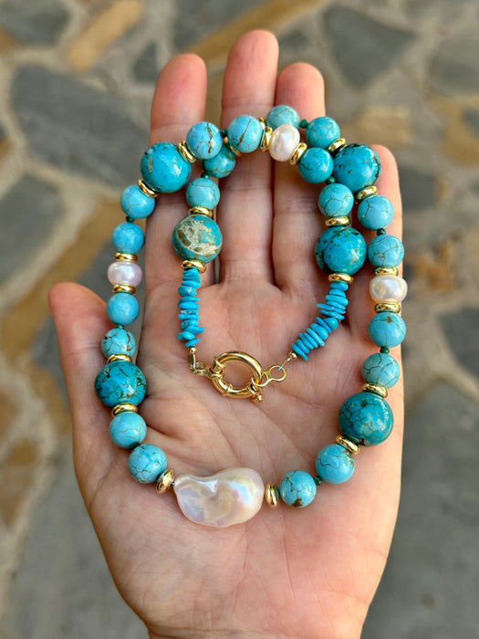 Turquoise and Pearl Statement necklace