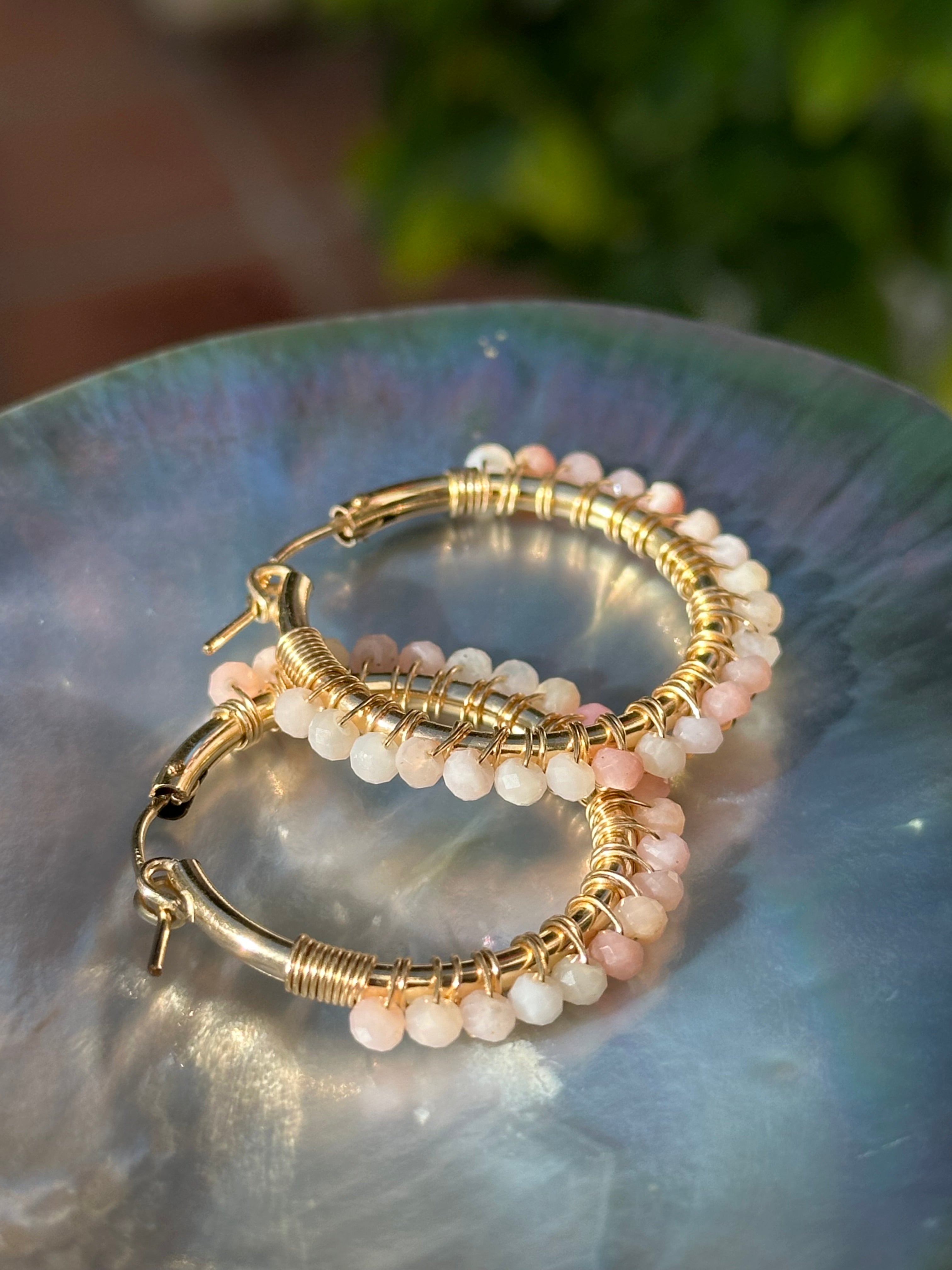 Pink Opal Hoop Earrings