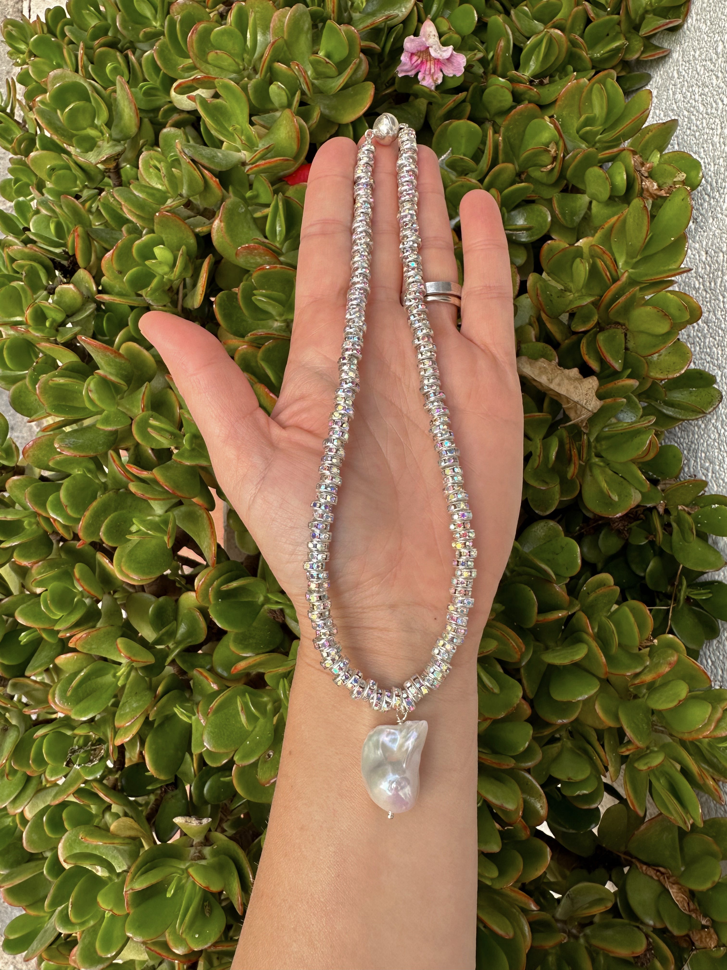 New Year Eve’s Sparkling Necklace with Baroque Pearl
