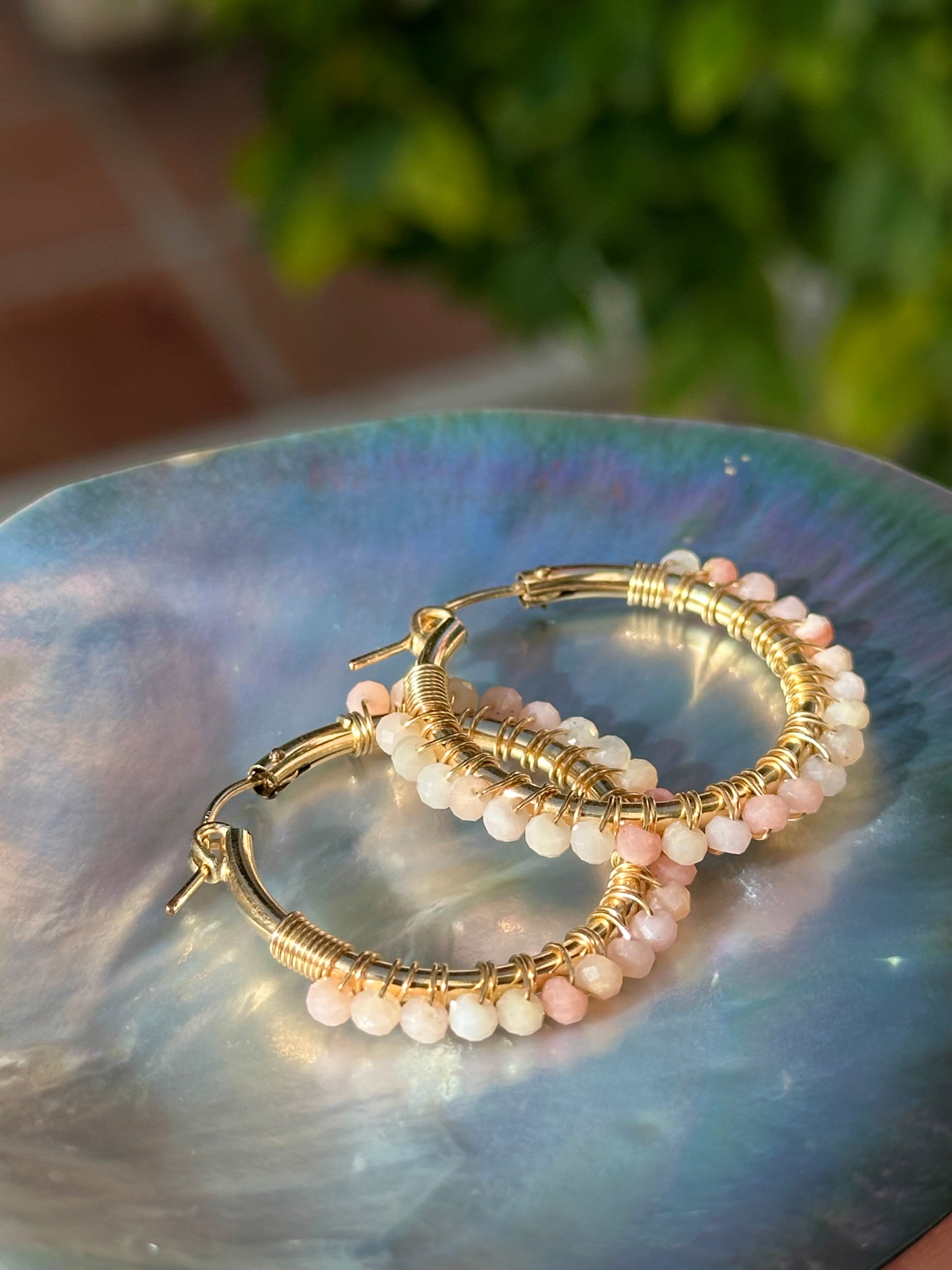 Pink Opal Hoop Earrings