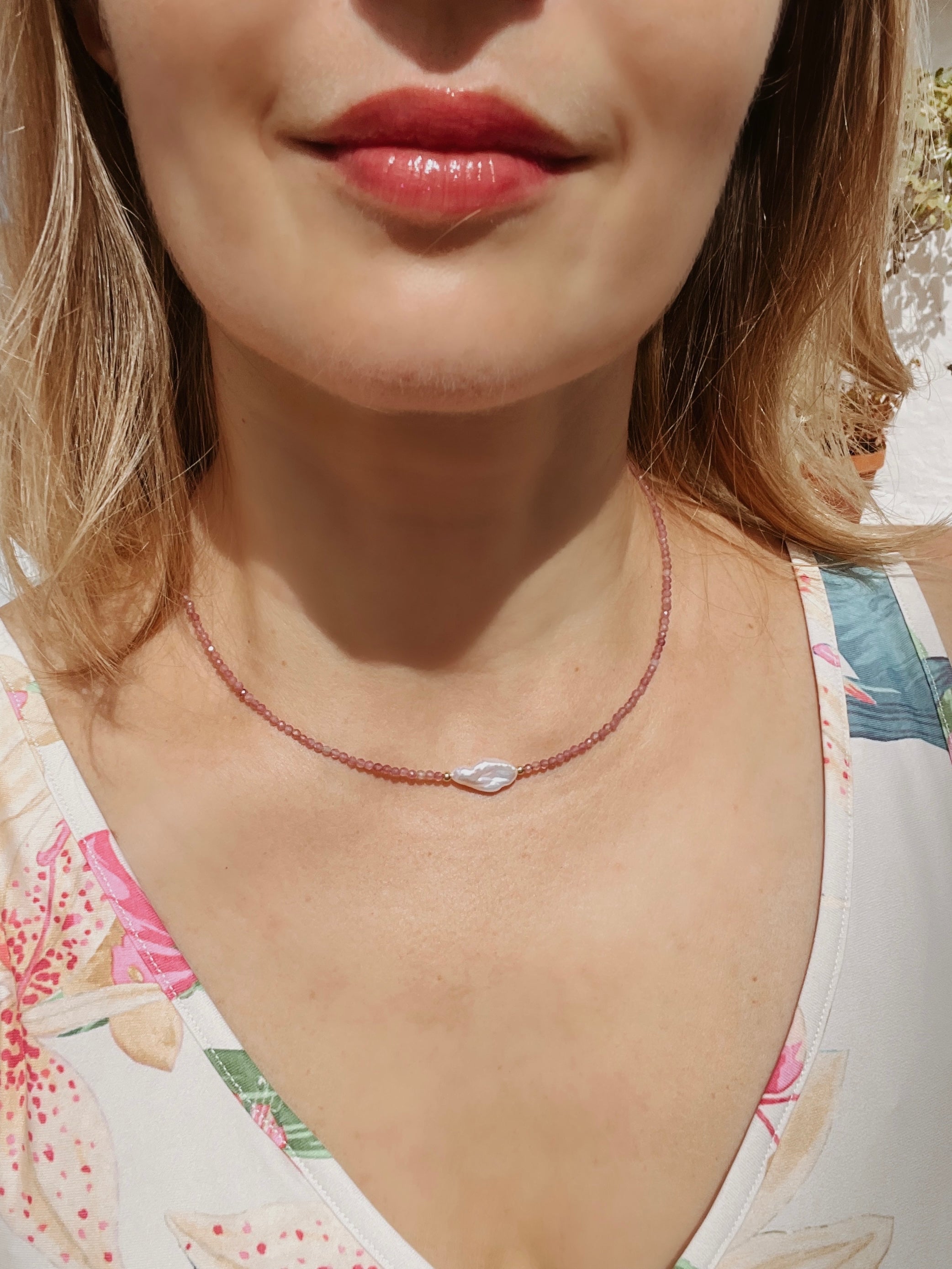 Pink Tourmaline and Keshi Pearl Necklace, October Birthstone Necklace