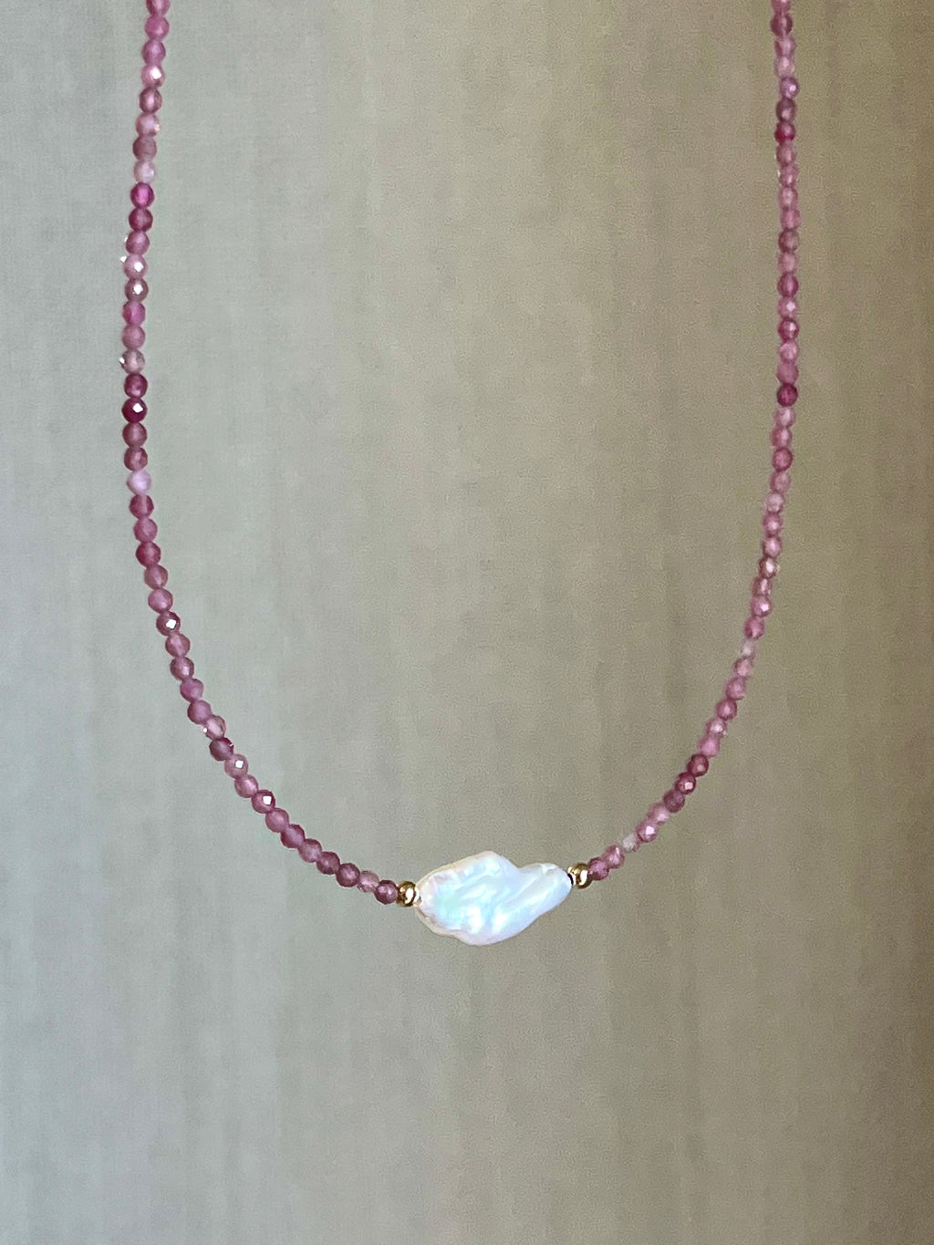 Pink Tourmaline and Keshi Pearl Necklace, October Birthstone Necklace