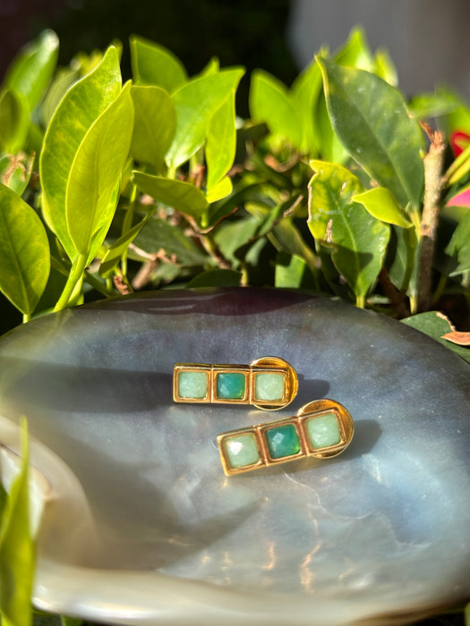 Green Agate And Aventurine Geometric Earrings