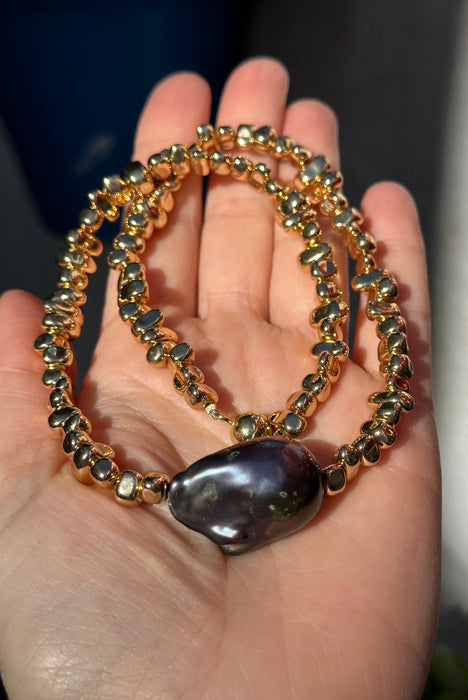 Hematite And Black Baroque Pearl Necklace