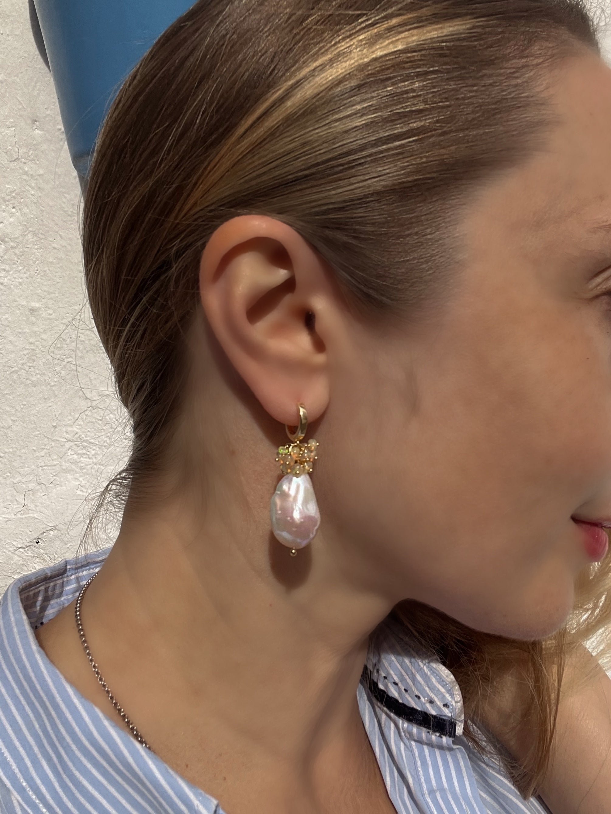 Ethiopian Opal And Baroque Pearl Earrings
