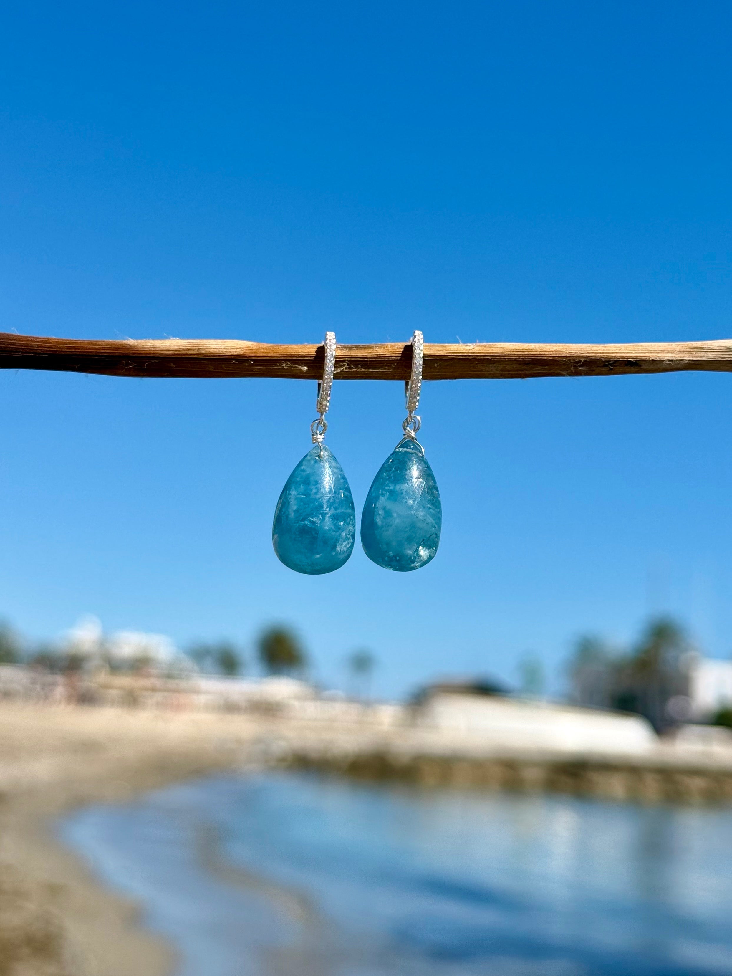 Aquamarine Dangle Earrings in Sterling Silver