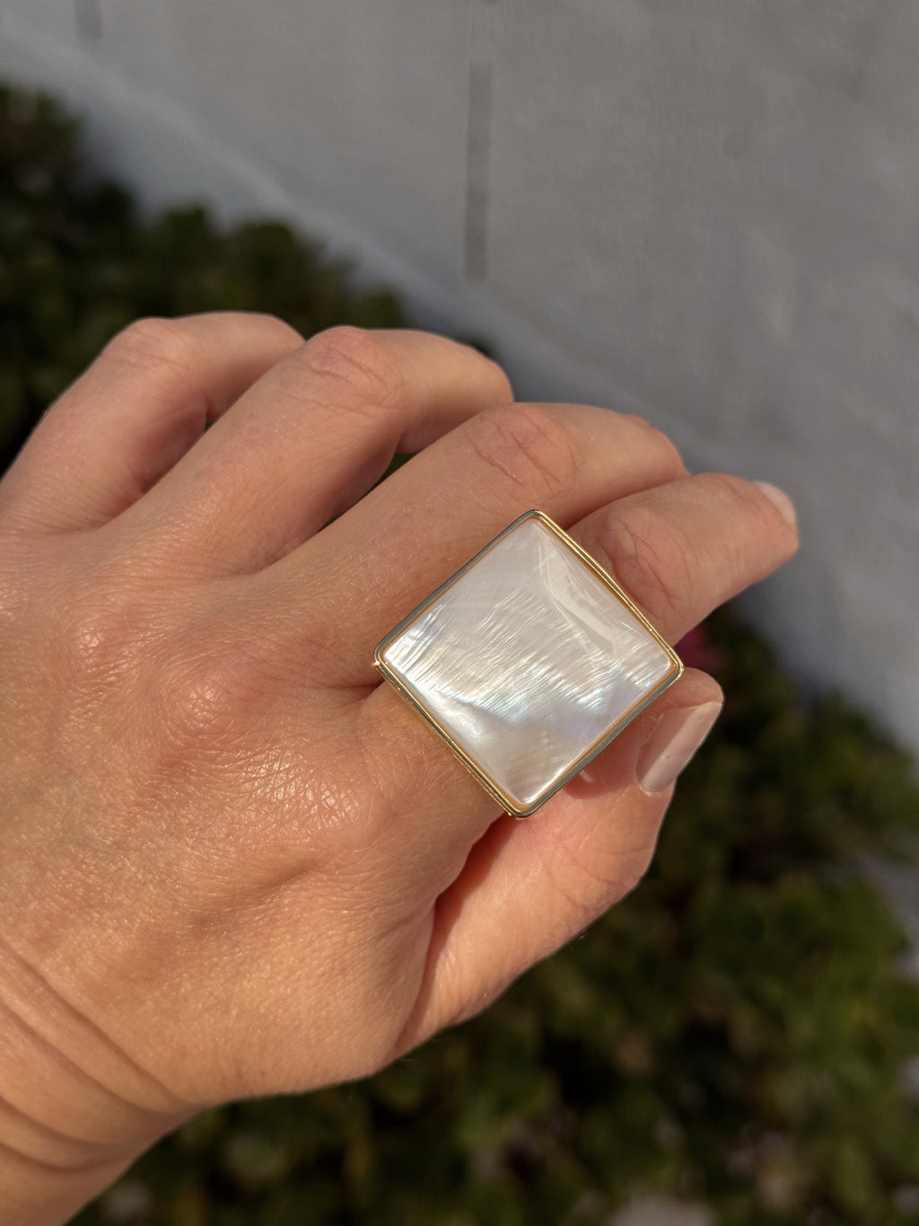Square Mother of Pearl Statement Ring