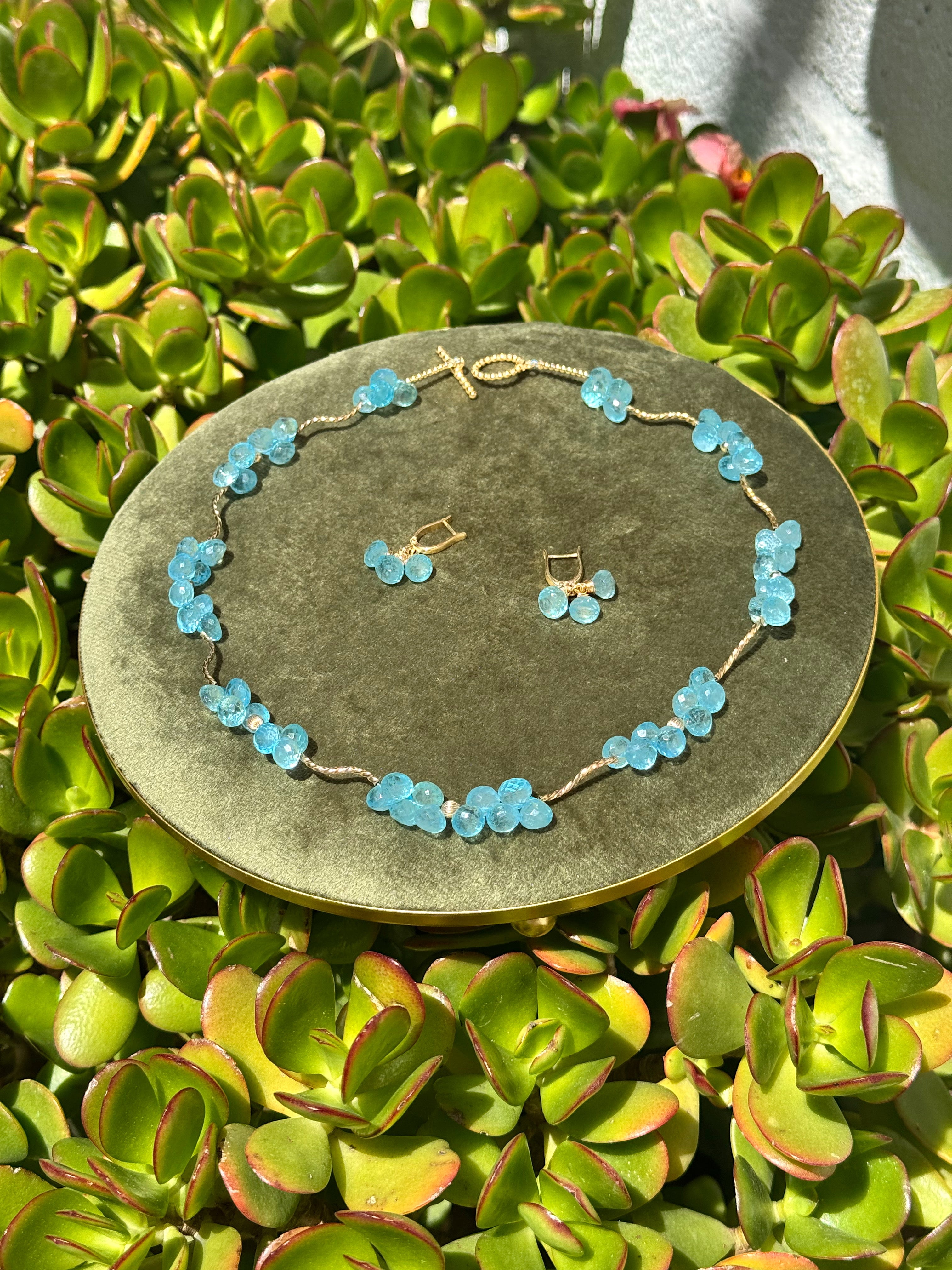 Blue Topaz Necklace & Earrings Set — 14k Gold-Filled & Vermeil