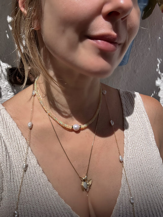 Ethiopian Opal And Edison Pearl Necklace