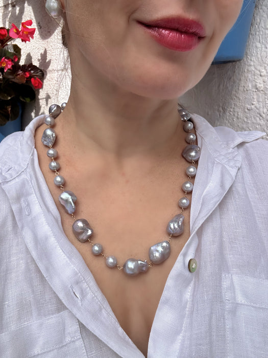 Grey Baroque Pearl Long Necklace