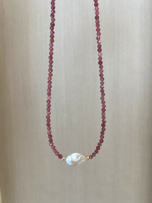 Pink Tourmaline And Baroque Pearl Necklace, October Birthstone Necklace