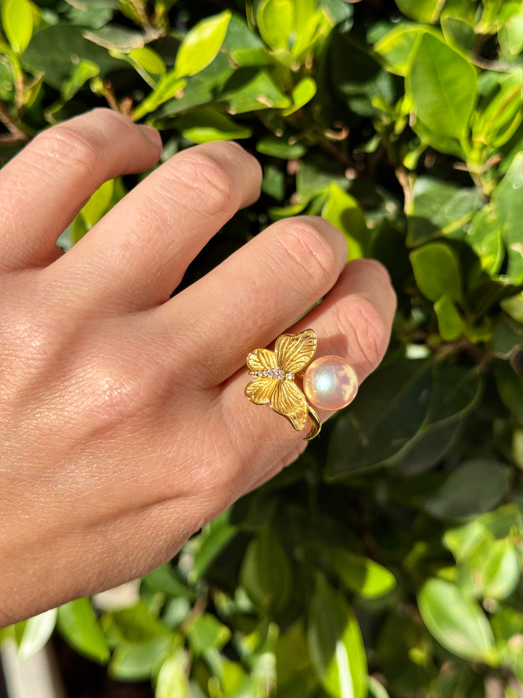 Pearl And Butterfly Ring