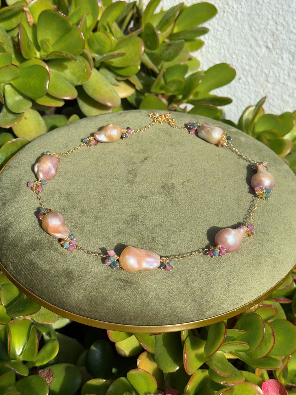 Purple Baroque Pearl & Rainbow Tourmaline Necklace — 14k Gold Filled