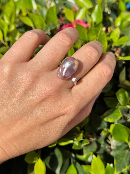 Purple Baroque Pearl Resizable Ring in Silver